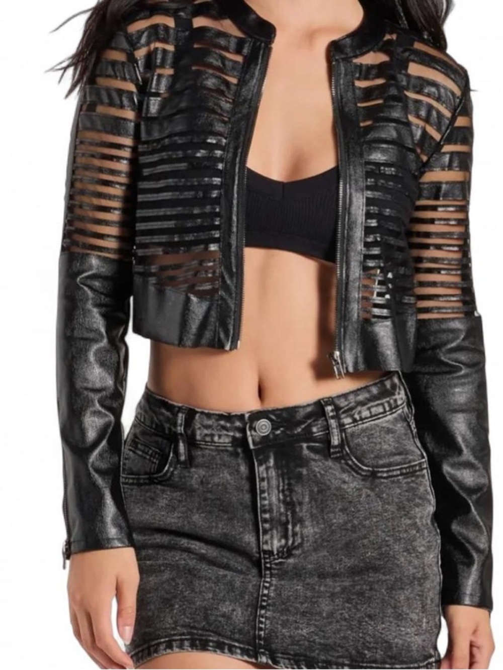 Windsor Black Sheer-Striped Leather Jacket Size M